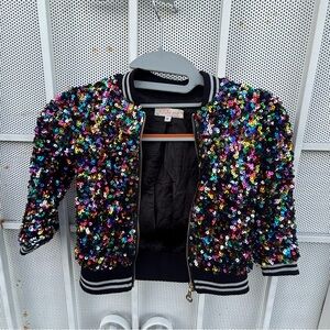 Kids Sequin Bomber Jacket - Black Multi